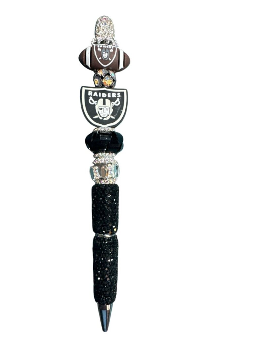 Las Vegas Raiders-Themed Glitter Pen With Rhinestone Accents & Team Logo Beads P